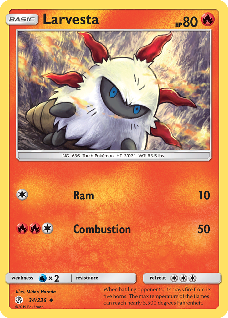 Larvesta 34/236 Uncommon Cosmic Eclipse Pokemon Near Mint
