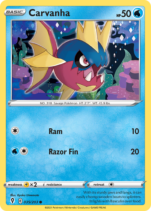 Carvanha 035/203 Common Evolving Skies Pokemon Near Mint
