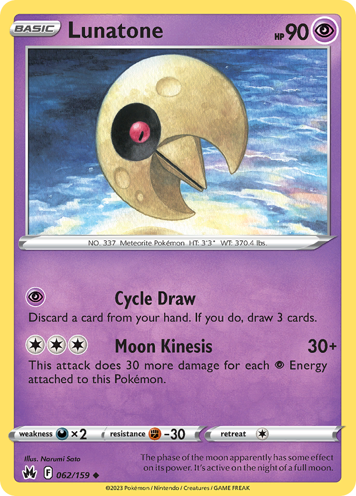 Lunatone 062/159 Uncommon Crown Zenith Pokemon Near Mint