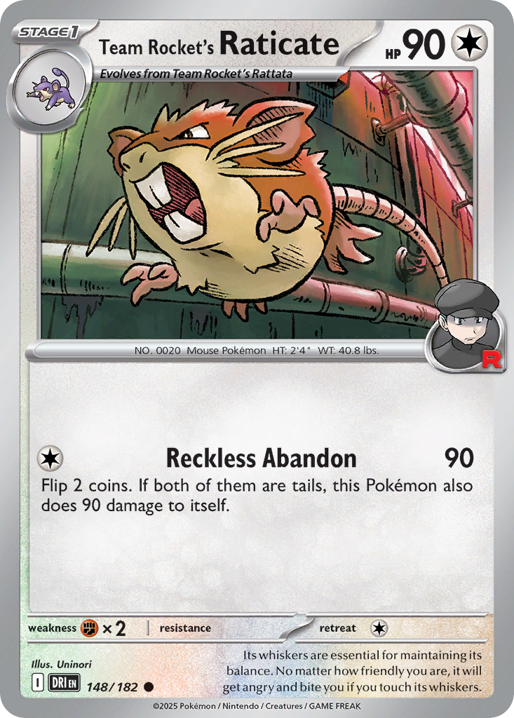 Team Rocket's Raticate 148/182 Common Destined Rivals Pokemon Reverse Holo NM